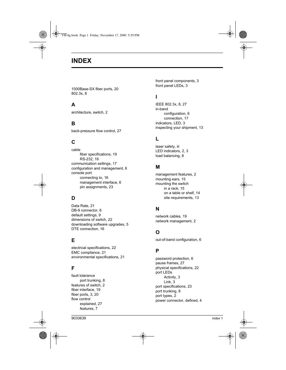 Index | Enterasys Networks Enterasys Vertical Horizon VH-8G User Manual | Page 45 / 48