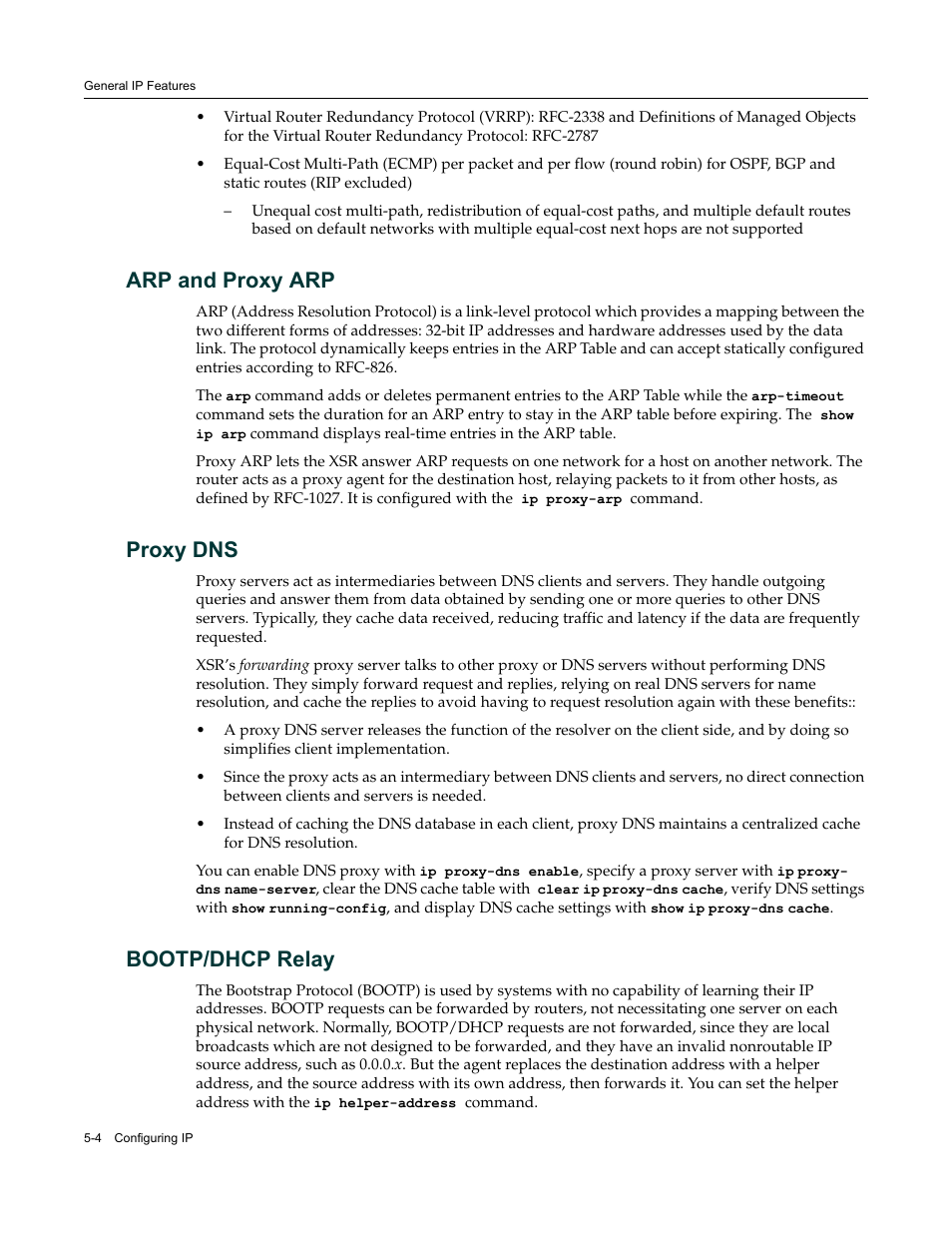 Arp and proxy arp, Proxy dns, Bootp/dhcp relay | Enterasys Networks Security Router X-PeditionTM User Manual | Page 106 / 466