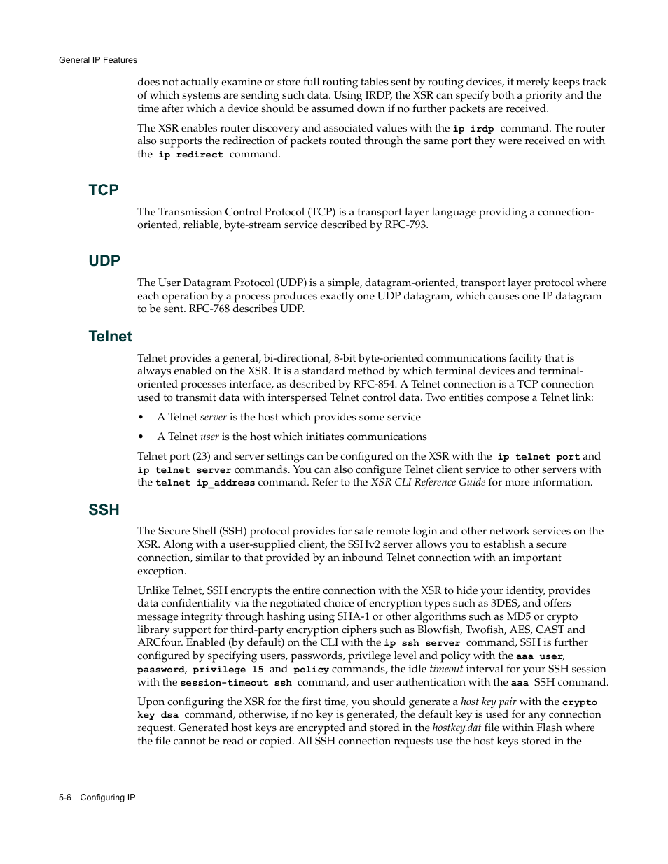 Telnet, Tcp -6 udp -6 telnet -6 ssh -6 | Enterasys Networks Security Router X-PeditionTM User Manual | Page 108 / 466