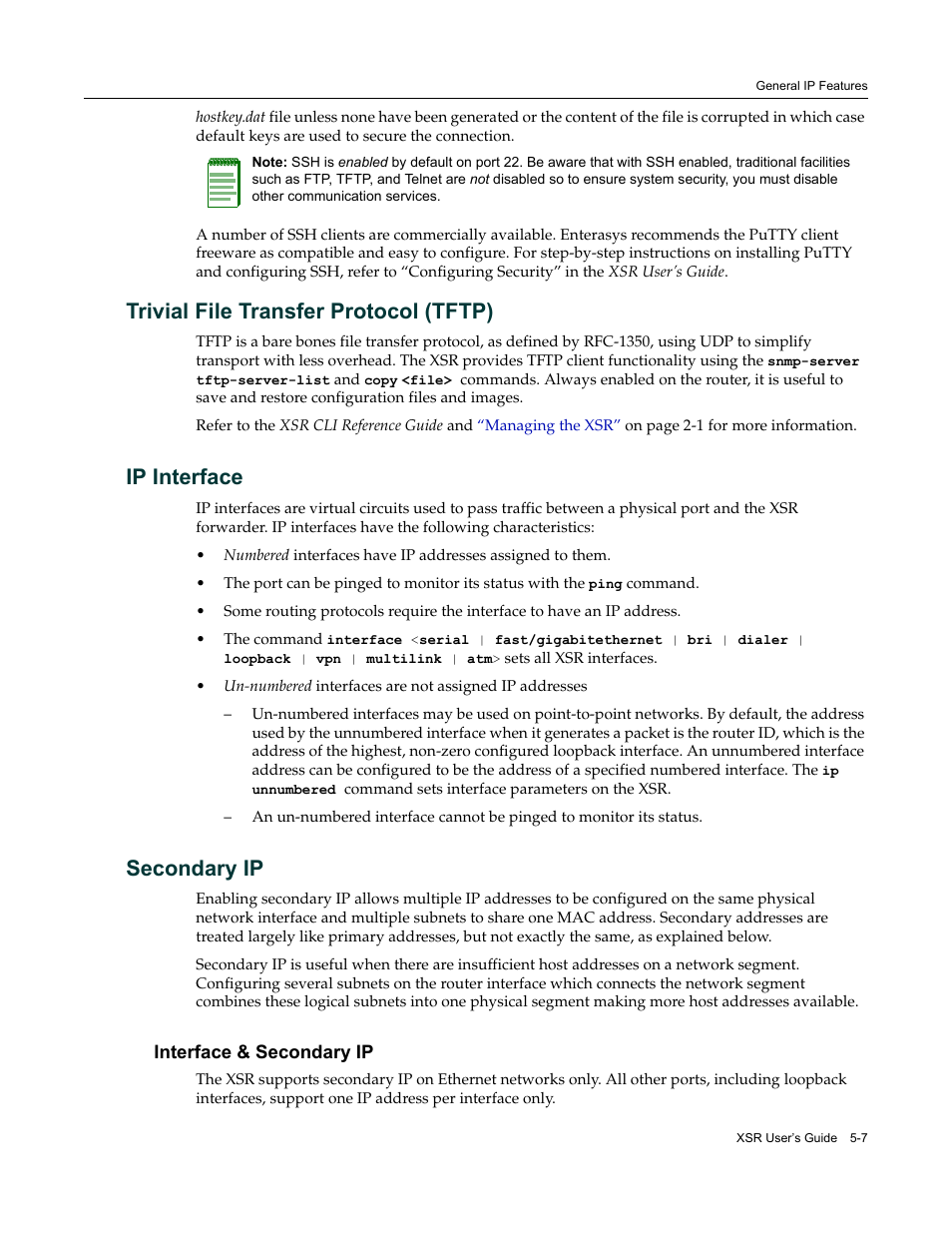 Trivial file transfer protocol (tftp), Ip interface, Secondary ip | Interface & secondary ip, Secondary ip -7, Interface & secondary ip -7 | Enterasys Networks Security Router X-PeditionTM User Manual | Page 109 / 466