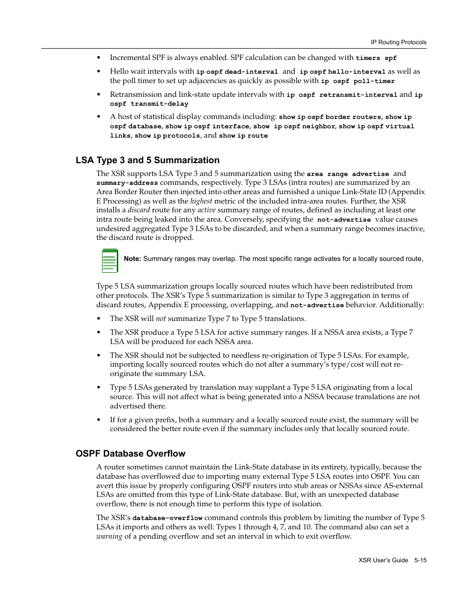 Lsa type 3 and 5 summarization, Ospf database overflow | Enterasys Networks Security Router X-PeditionTM User Manual | Page 117 / 466