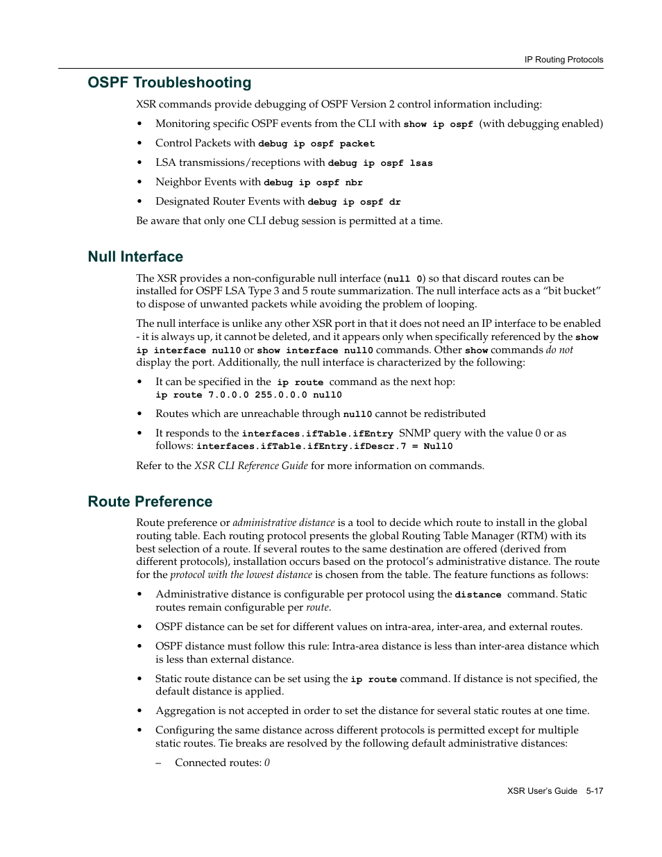 Ospf troubleshooting, Null interface, Route preference | Enterasys Networks Security Router X-PeditionTM User Manual | Page 119 / 466