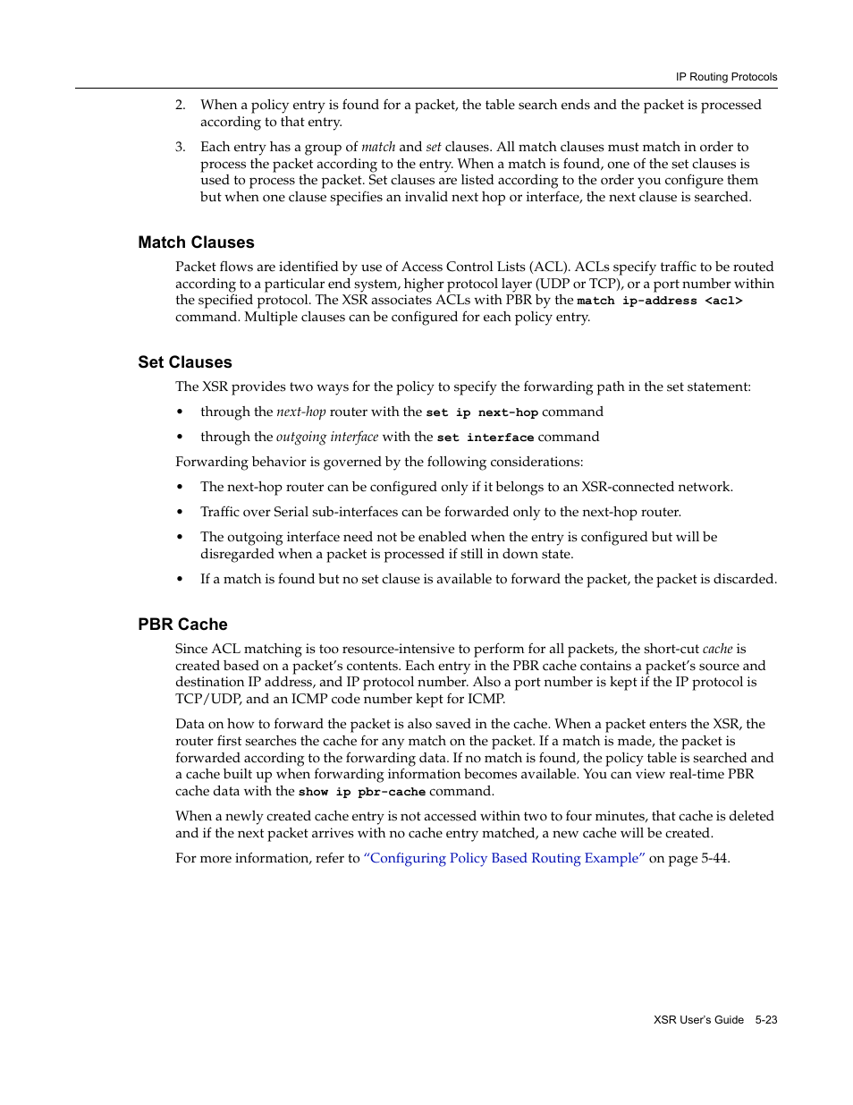 Match clauses, Set clauses, Pbr cache | Match clauses -23 set clauses -23 pbr cache -23 | Enterasys Networks Security Router X-PeditionTM User Manual | Page 125 / 466