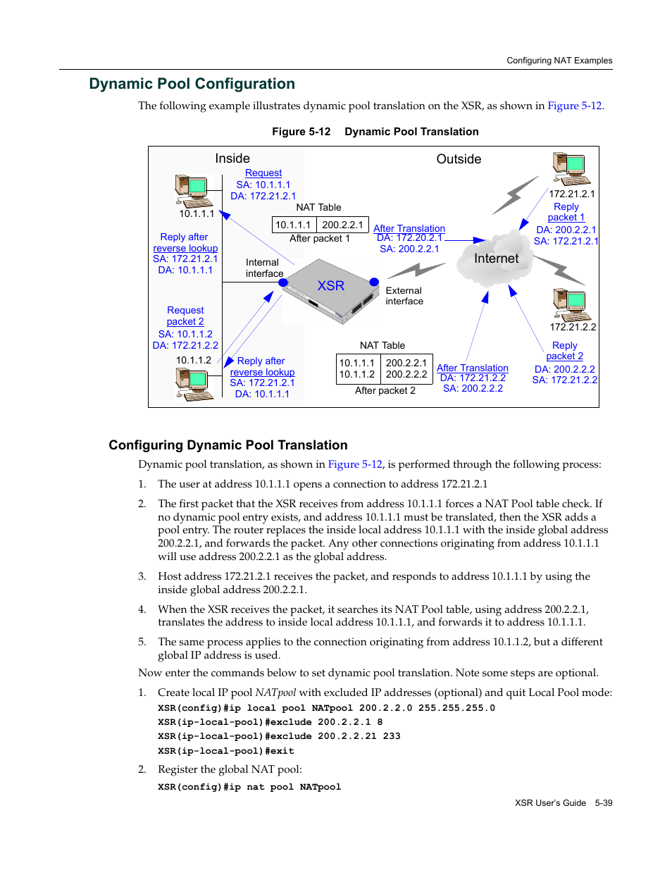 Dynamic pool configuration, Configuring dynamic pool translation, Dynamic pool configuration -39 | Configuring dynamic pool translation -39 | Enterasys Networks Security Router X-PeditionTM User Manual | Page 141 / 466