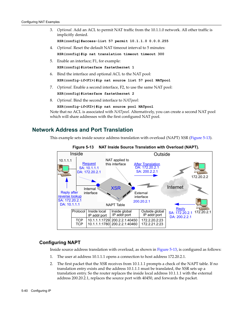 Network address and port translation, Configuring napt, Network address and port translation -40 | Configuring napt -40 | Enterasys Networks Security Router X-PeditionTM User Manual | Page 142 / 466