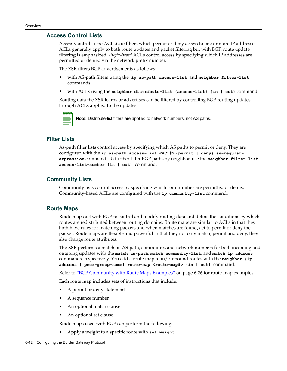 Access control lists, Filter lists, Community lists | Route maps, Access control lists -12 | Enterasys Networks Security Router X-PeditionTM User Manual | Page 160 / 466