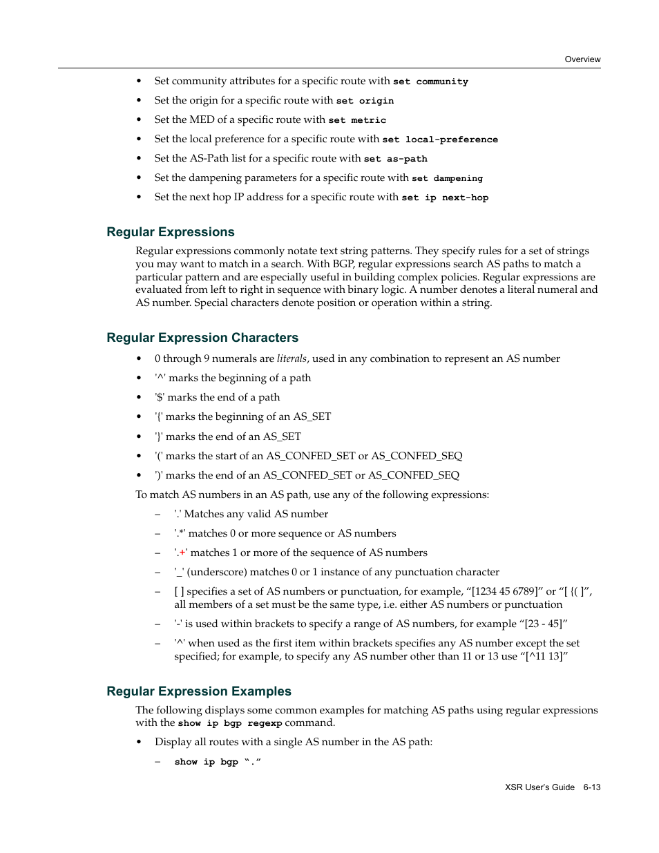 Regular expressions, Regular expression characters, Regular expression examples | Enterasys Networks Security Router X-PeditionTM User Manual | Page 161 / 466