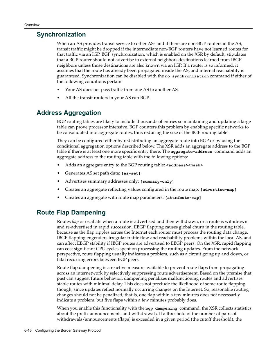 Synchronization, Address aggregation, Route flap dampening | Enterasys Networks Security Router X-PeditionTM User Manual | Page 164 / 466