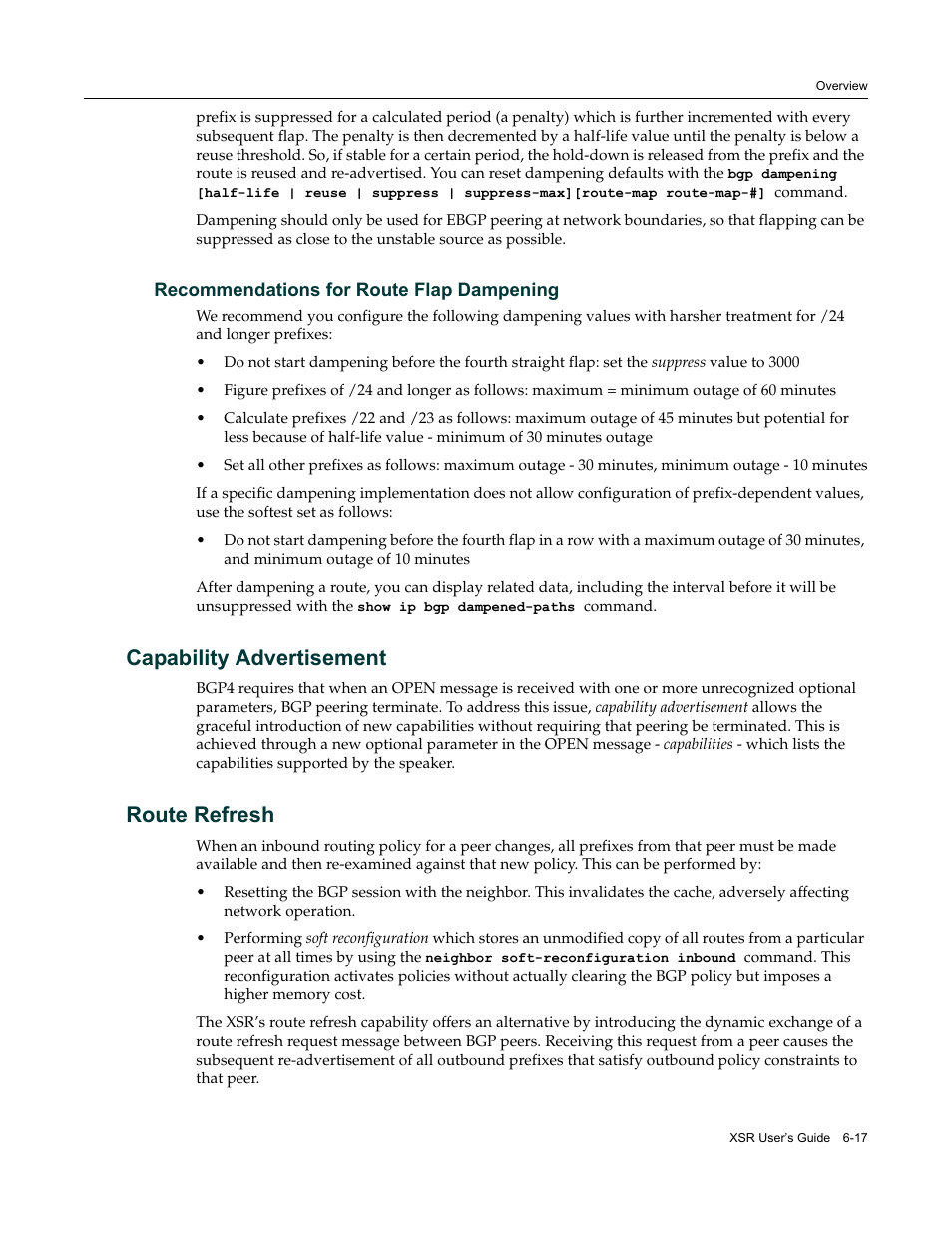 Recommendations for route flap dampening, Capability advertisement, Route refresh | Recommendations for route flap dampening -17, Capability advertisement -17 route refresh -17 | Enterasys Networks Security Router X-PeditionTM User Manual | Page 165 / 466