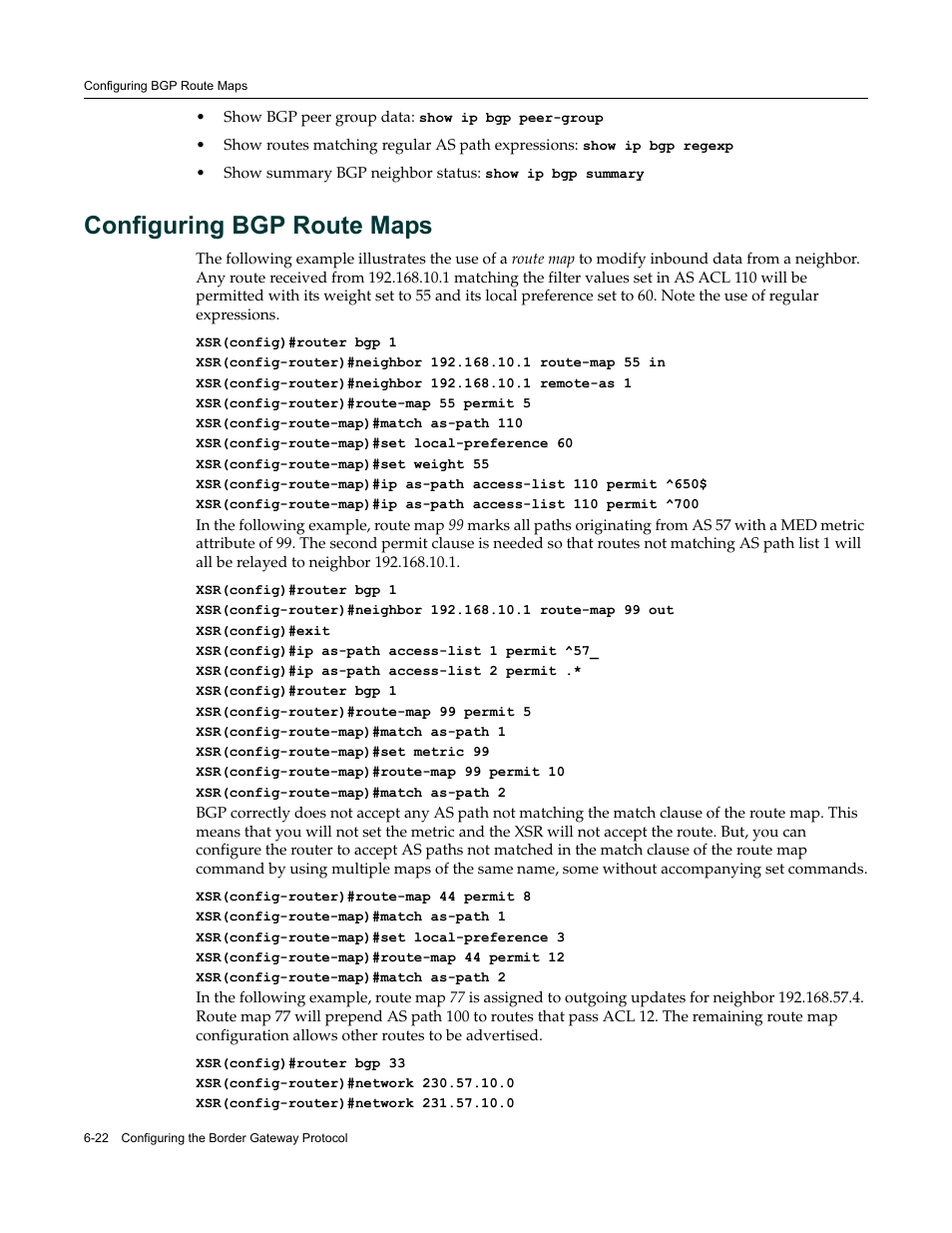 Configuring bgp route maps, Configuring bgp route maps -22 | Enterasys Networks Security Router X-PeditionTM User Manual | Page 170 / 466
