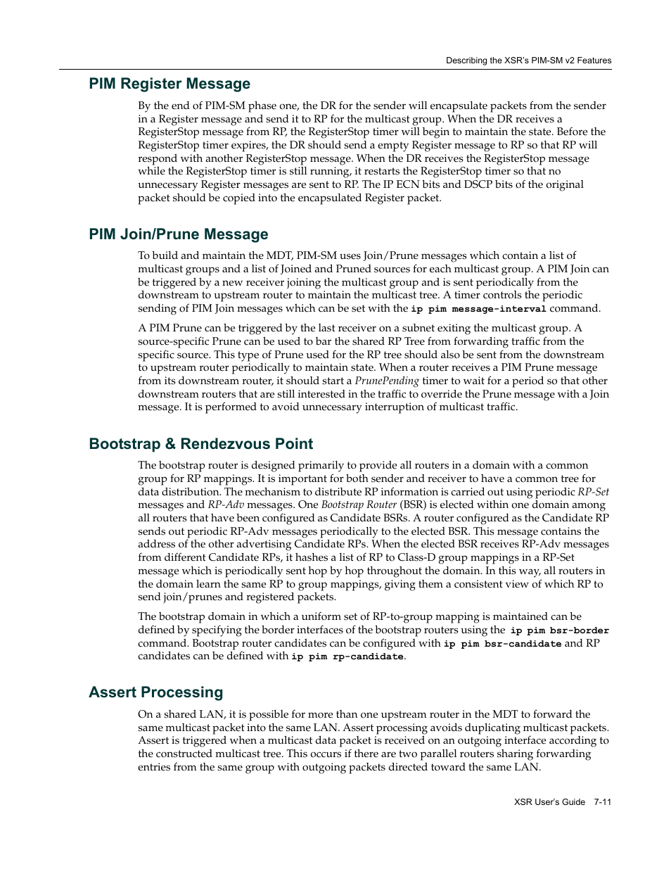 Pim register message, Pim join/prune message, Bootstrap & rendezvous point | Assert processing | Enterasys Networks Security Router X-PeditionTM User Manual | Page 187 / 466