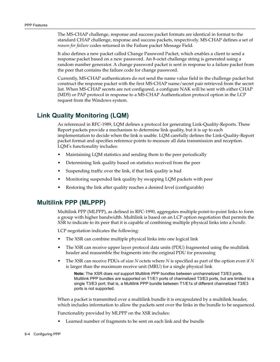 Link quality monitoring (lqm), Multilink ppp (mlppp) | Enterasys Networks Security Router X-PeditionTM User Manual | Page 194 / 466