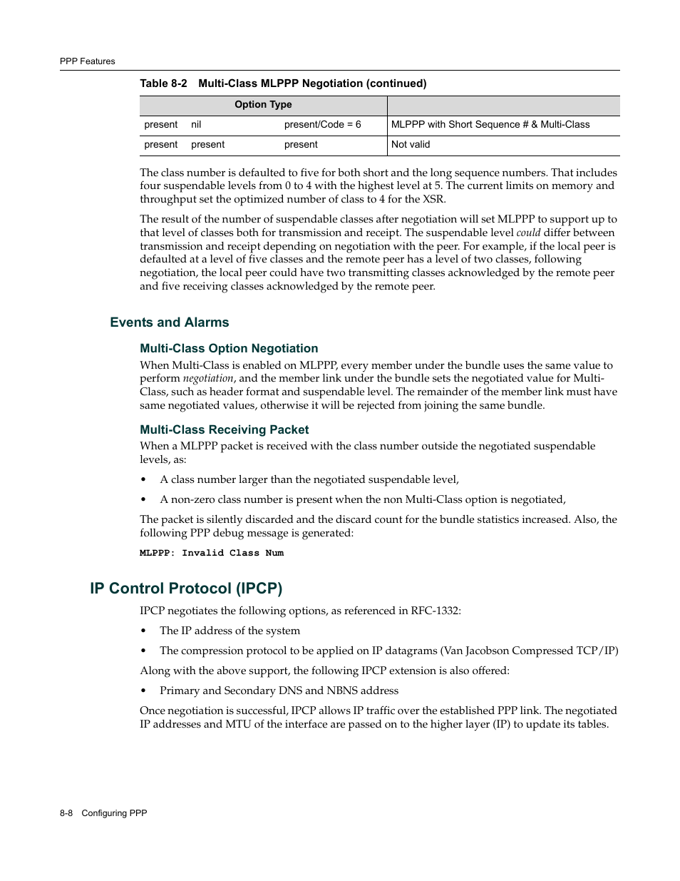 Events and alarms, Ip control protocol (ipcp), Events and alarms -8 | Ip control protocol (ipcp) -8 | Enterasys Networks Security Router X-PeditionTM User Manual | Page 198 / 466