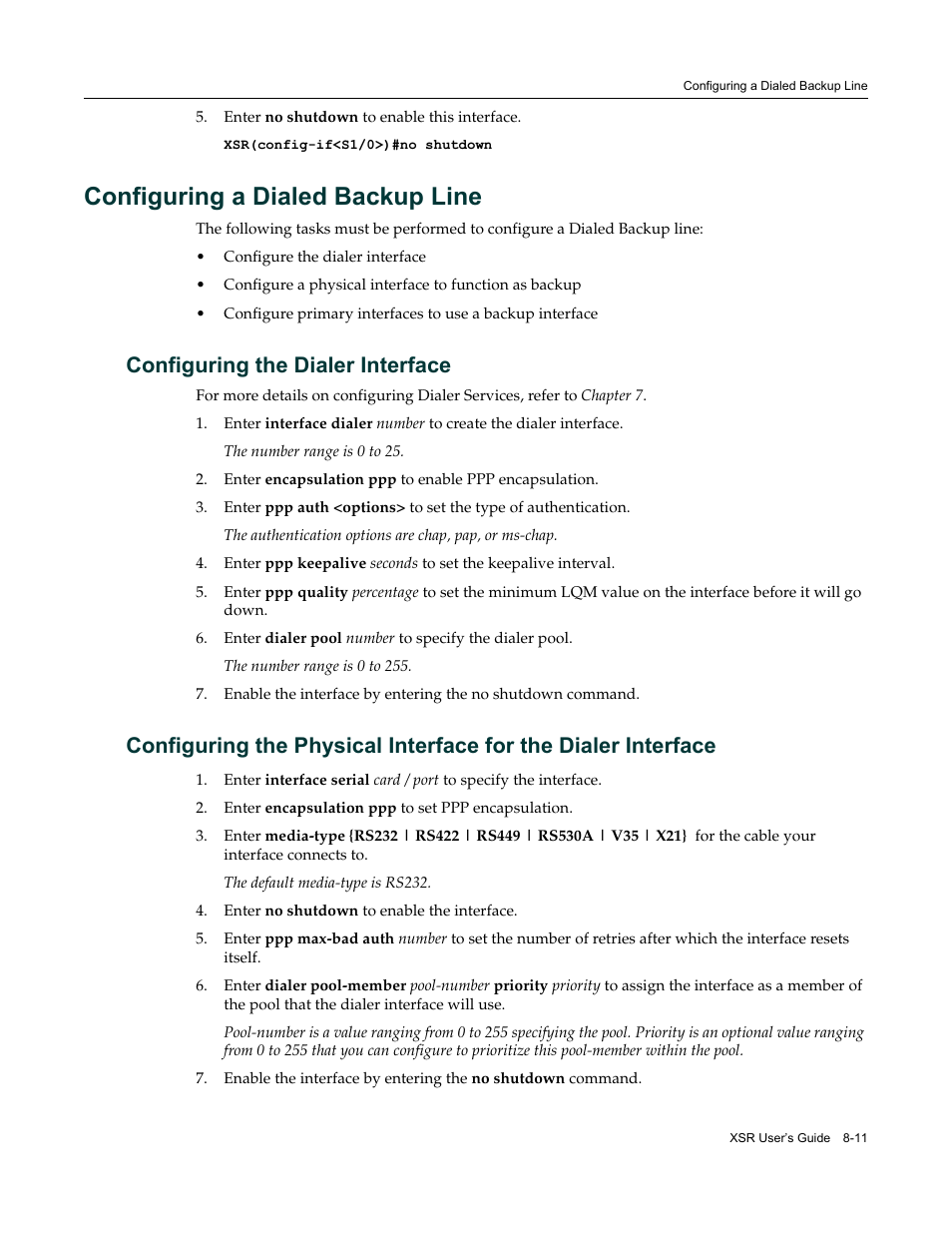 Configuring a dialed backup line, Configuring the dialer interface, Configuring a dialed backup line -11 | Enterasys Networks Security Router X-PeditionTM User Manual | Page 201 / 466