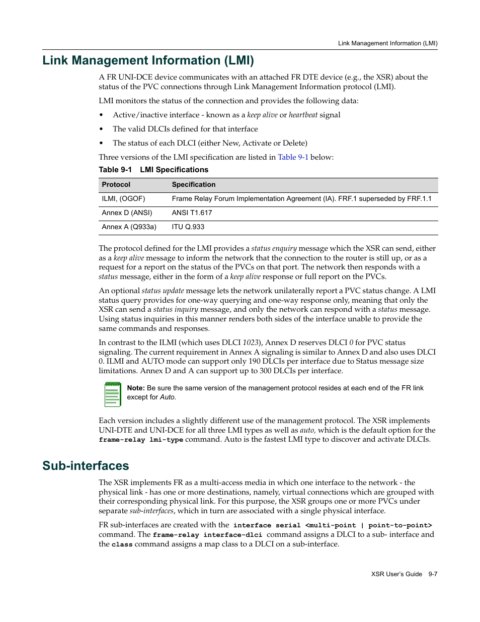 Link management information (lmi), Sub-interfaces | Enterasys Networks Security Router X-PeditionTM User Manual | Page 215 / 466