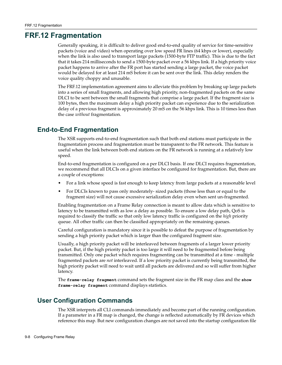 Frf.12 fragmentation, End-to-end fragmentation, User configuration commands | Frf.12 fragmentation -8 | Enterasys Networks Security Router X-PeditionTM User Manual | Page 216 / 466