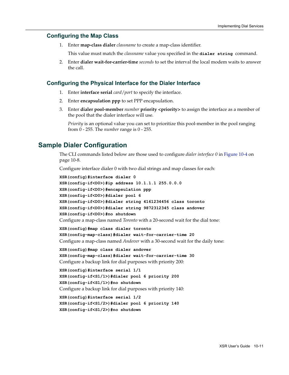 Configuring the map class, Sample dialer configuration, Sample dialer configuration -11 | Enterasys Networks Security Router X-PeditionTM User Manual | Page 233 / 466