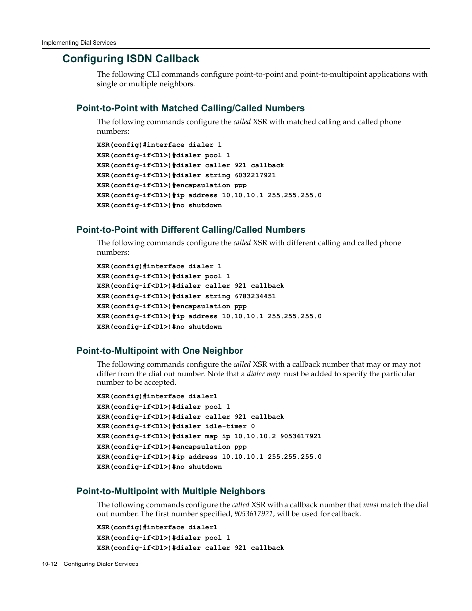 Configuring isdn callback, Point-to-point with matched calling/called numbers, Point-to-multipoint with one neighbor | Point-to-multipoint with multiple neighbors, Configuring isdn callback -12, Refer to | Enterasys Networks Security Router X-PeditionTM User Manual | Page 234 / 466