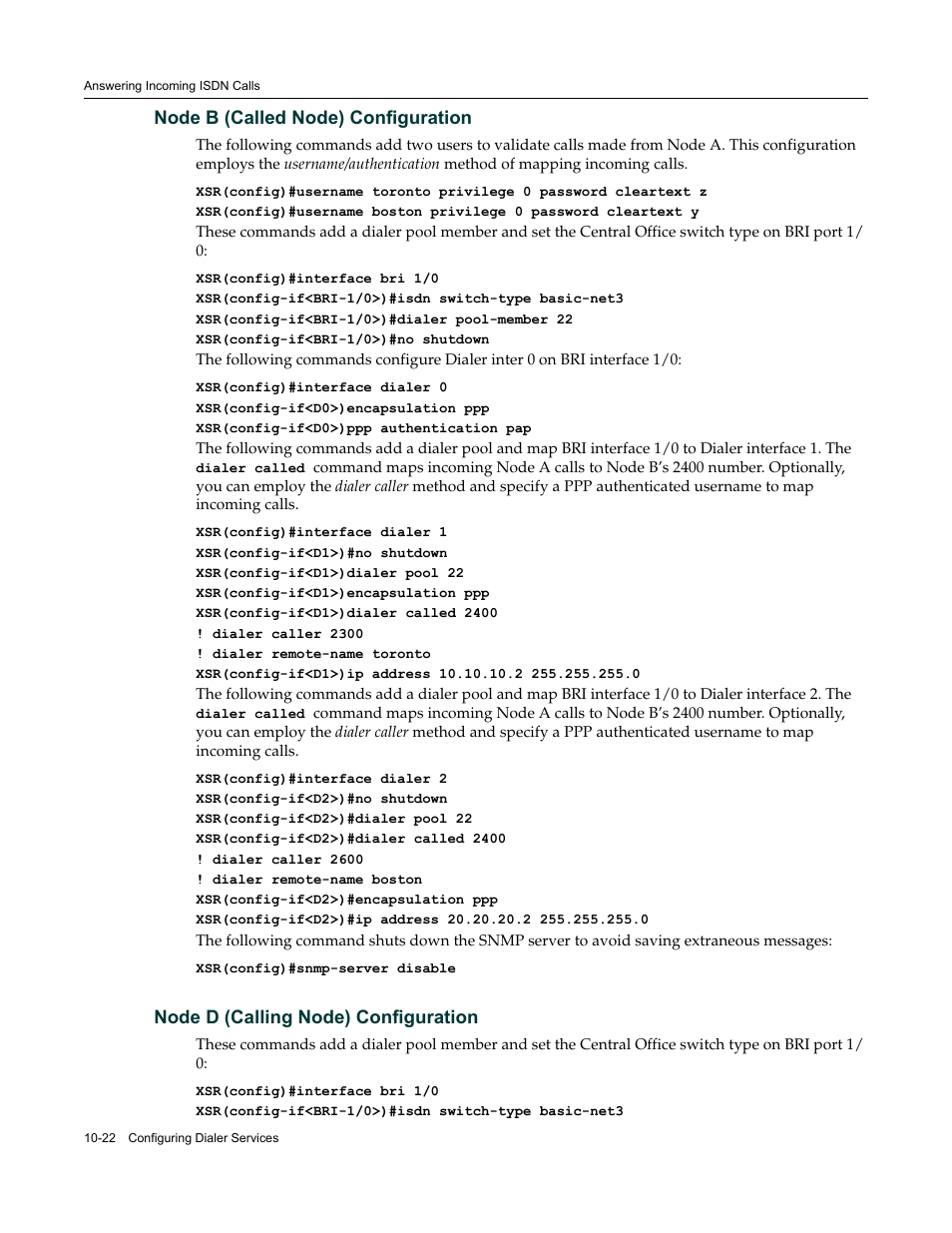 Node b (called node) configuration, Node d (calling node) configuration | Enterasys Networks Security Router X-PeditionTM User Manual | Page 244 / 466