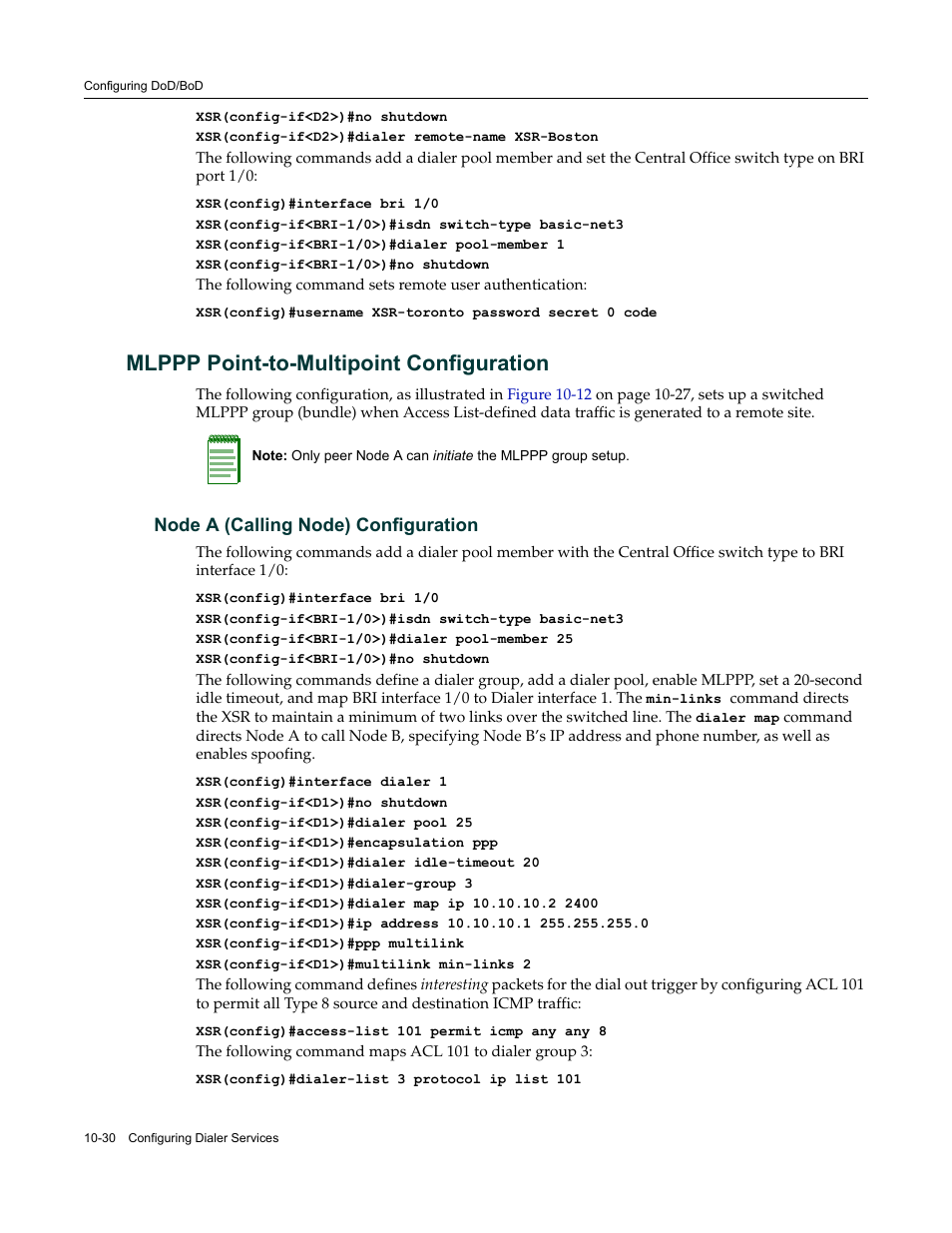 Mlppp point-to-multipoint configuration, Node a (calling node) configuration, Mlppp point-to-multipoint configuration -30 | Node a (calling node) configuration -30 | Enterasys Networks Security Router X-PeditionTM User Manual | Page 252 / 466