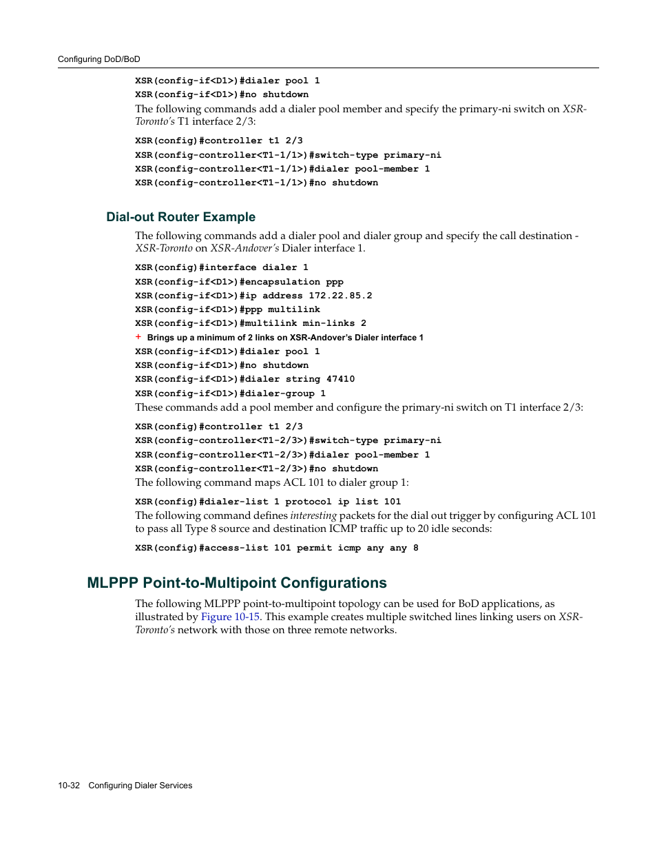Dial-out router example, Mlppp point-to-multipoint configurations, Dial-out router example -32 | Mlppp point-to-multipoint configurations -32 | Enterasys Networks Security Router X-PeditionTM User Manual | Page 254 / 466