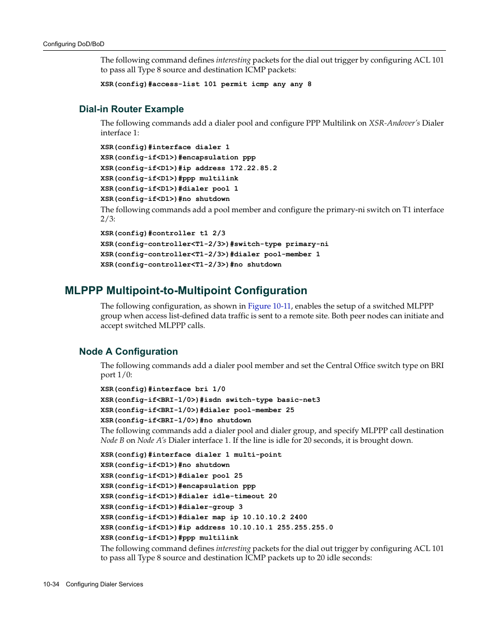 Dial-in router example, Mlppp multipoint-to-multipoint configuration, Node a configuration | Dial-in router example -34, Mlppp multipoint-to-multipoint configuration -34, Node a configuration -34 | Enterasys Networks Security Router X-PeditionTM User Manual | Page 256 / 466