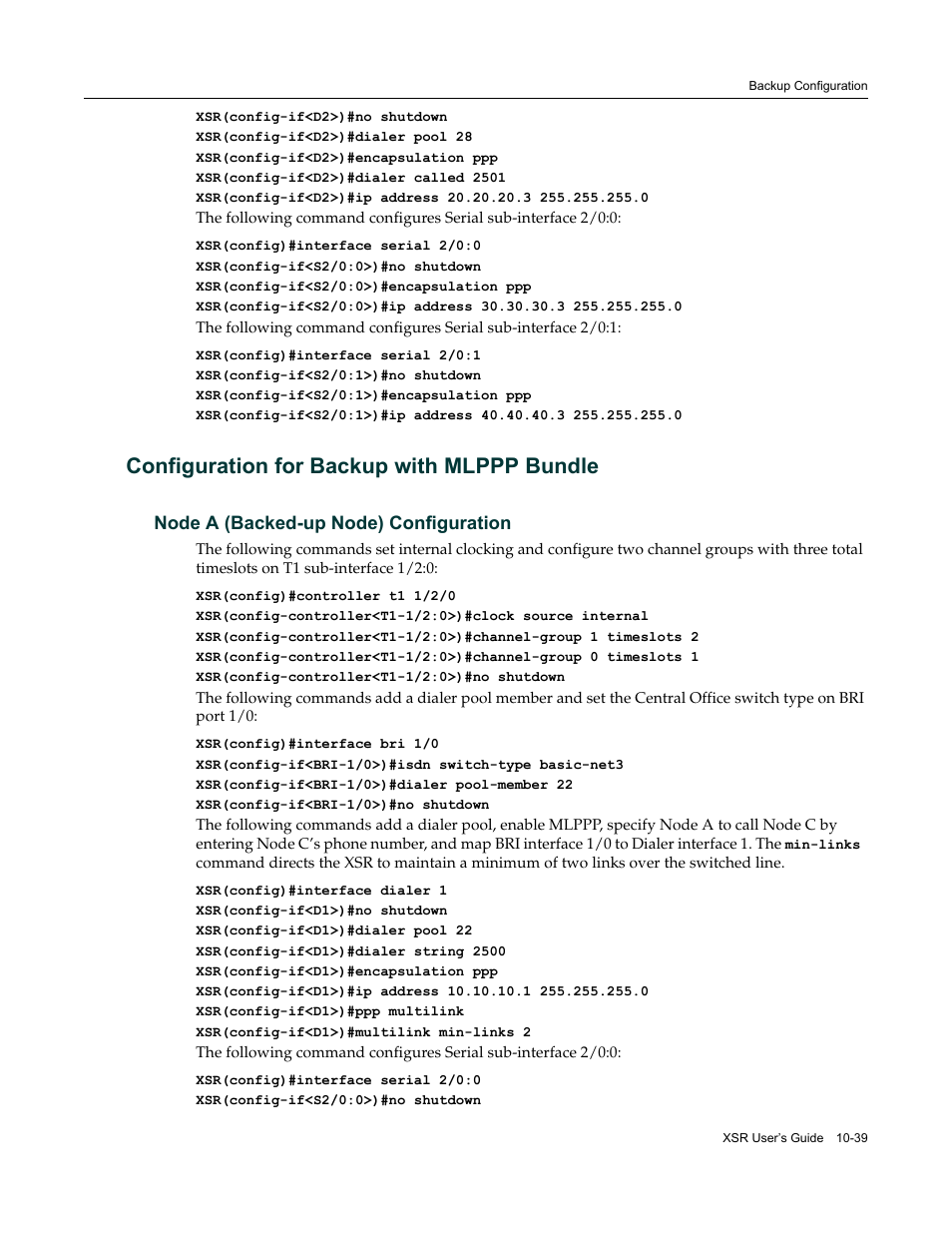 Configuration for backup with mlppp bundle, Node a (backed-up node) configuration, Configuration for backup with mlppp bundle -39 | Node a (backed-up node) configuration -39 | Enterasys Networks Security Router X-PeditionTM User Manual | Page 261 / 466