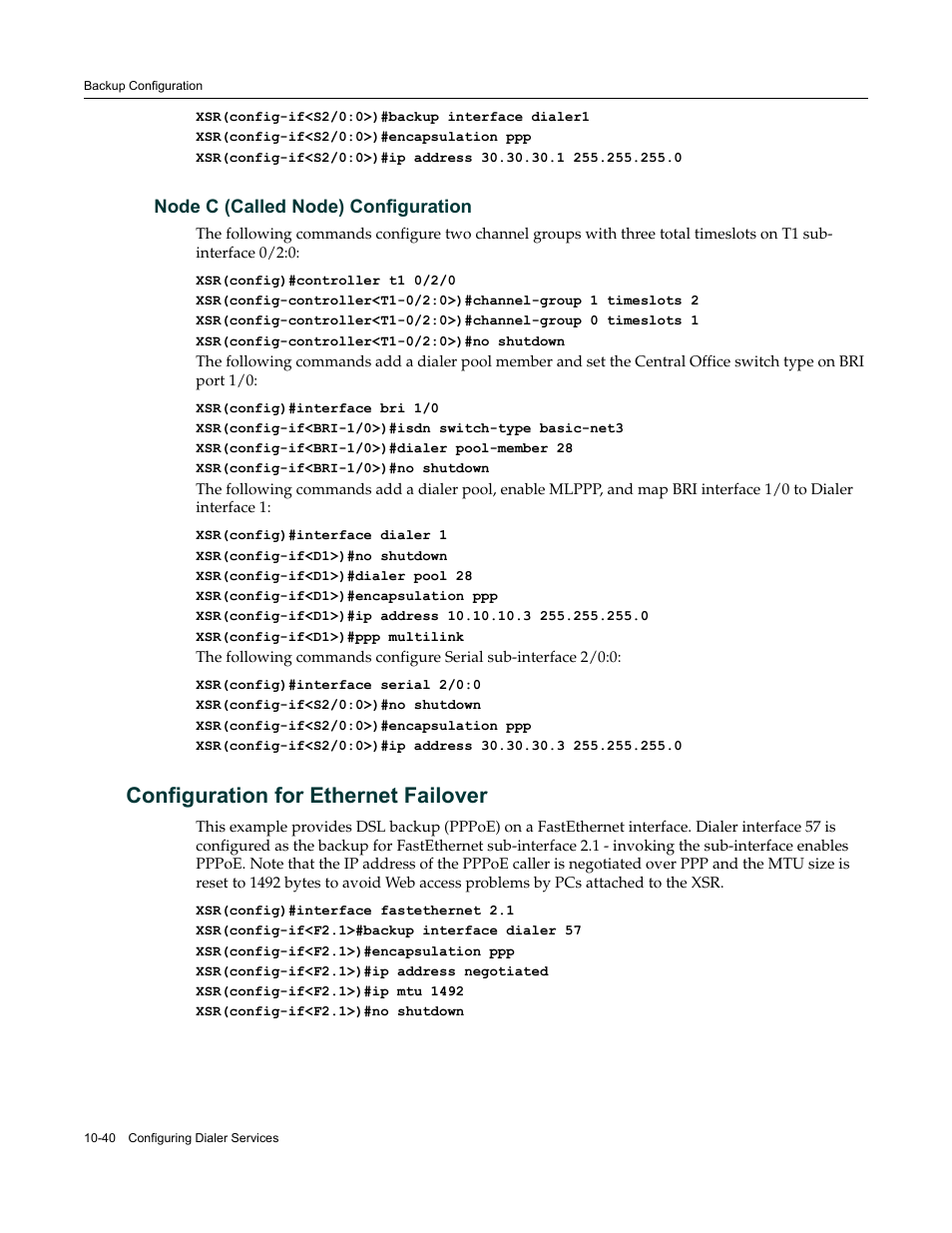 Node c (called node) configuration, Configuration for ethernet failover, Node c (called node) configuration -40 | Configuration for ethernet failover -40 | Enterasys Networks Security Router X-PeditionTM User Manual | Page 262 / 466