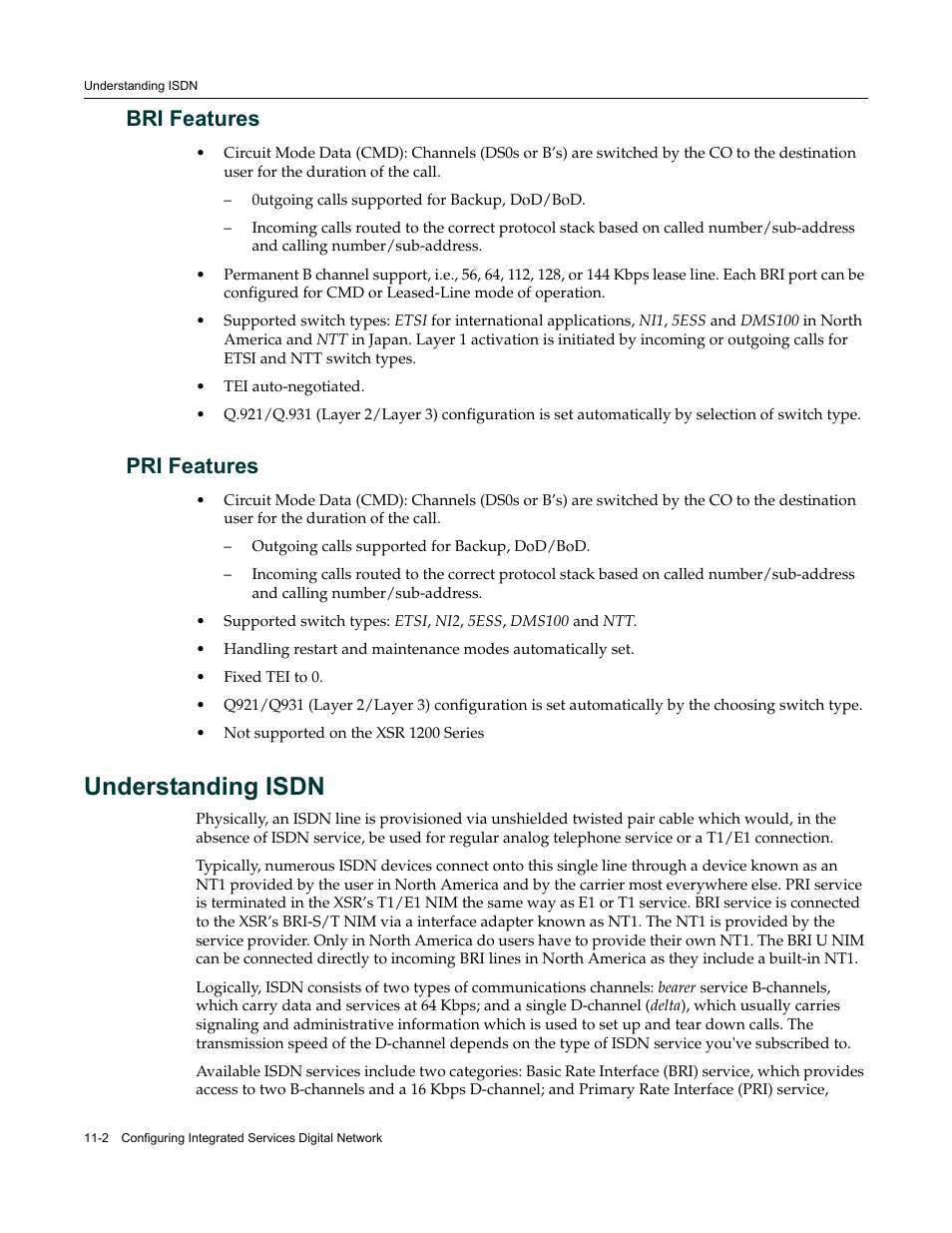 Understanding isdn, Bri features -2 pri features -2, Understanding isdn -2 | Bri features, Pri features | Enterasys Networks Security Router X-PeditionTM User Manual | Page 266 / 466