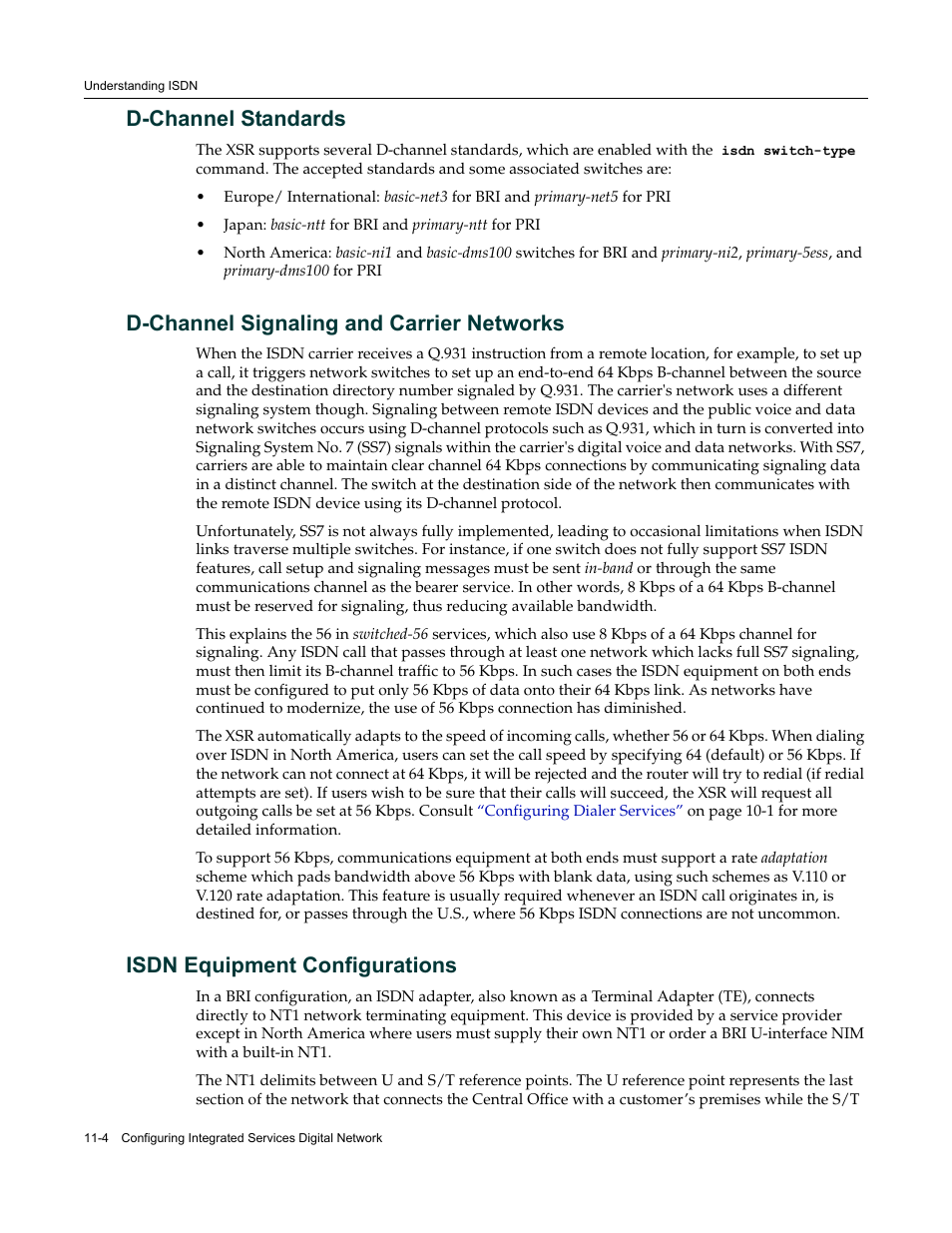 D-channel standards, D-channel signaling and carrier networks, Isdn equipment configurations | Enterasys Networks Security Router X-PeditionTM User Manual | Page 268 / 466