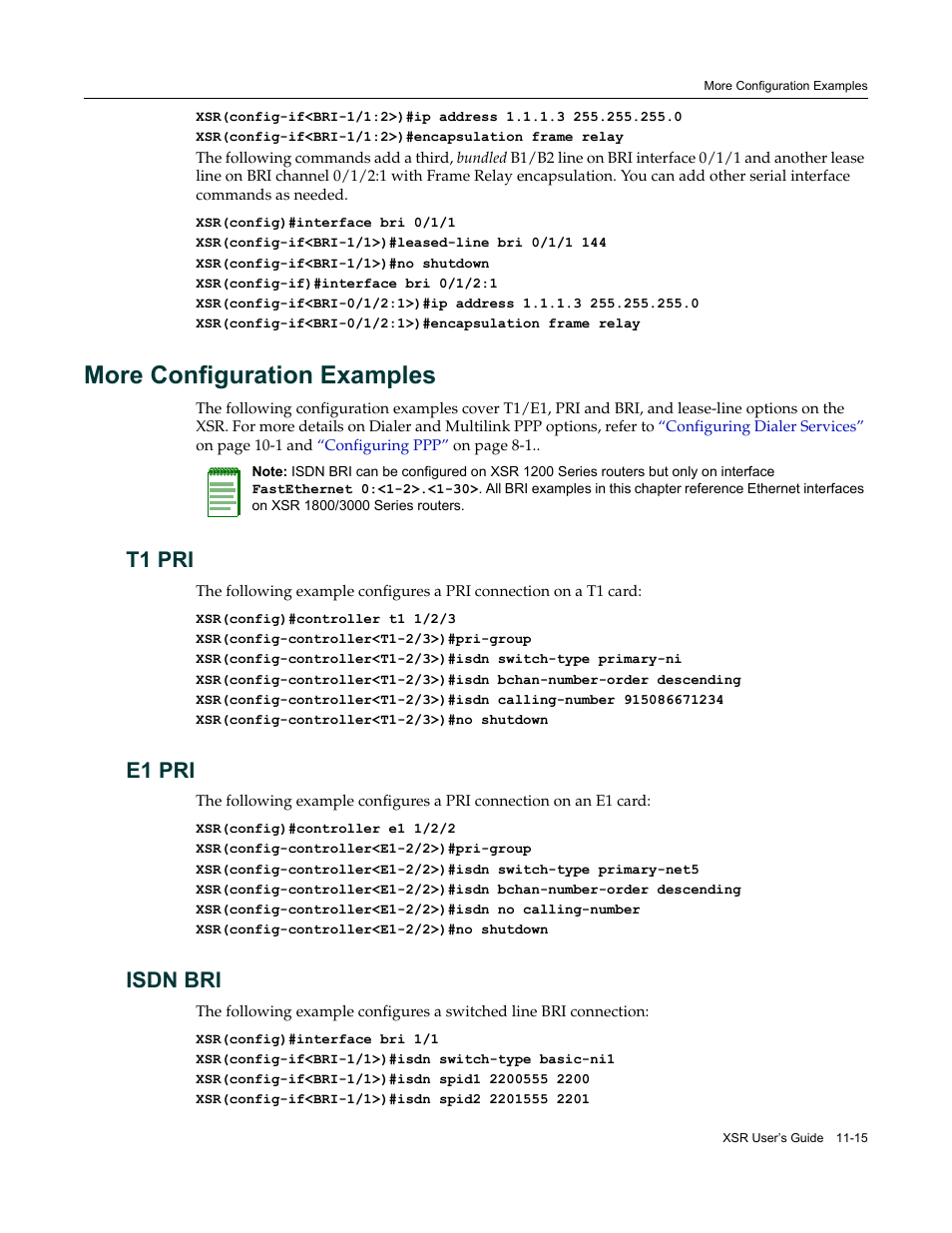 More configuration examples, More configuration examples -15, T1 pri -15 e1 pri -15 isdn bri -15 | T1 pri, E1 pri, Isdn bri | Enterasys Networks Security Router X-PeditionTM User Manual | Page 279 / 466