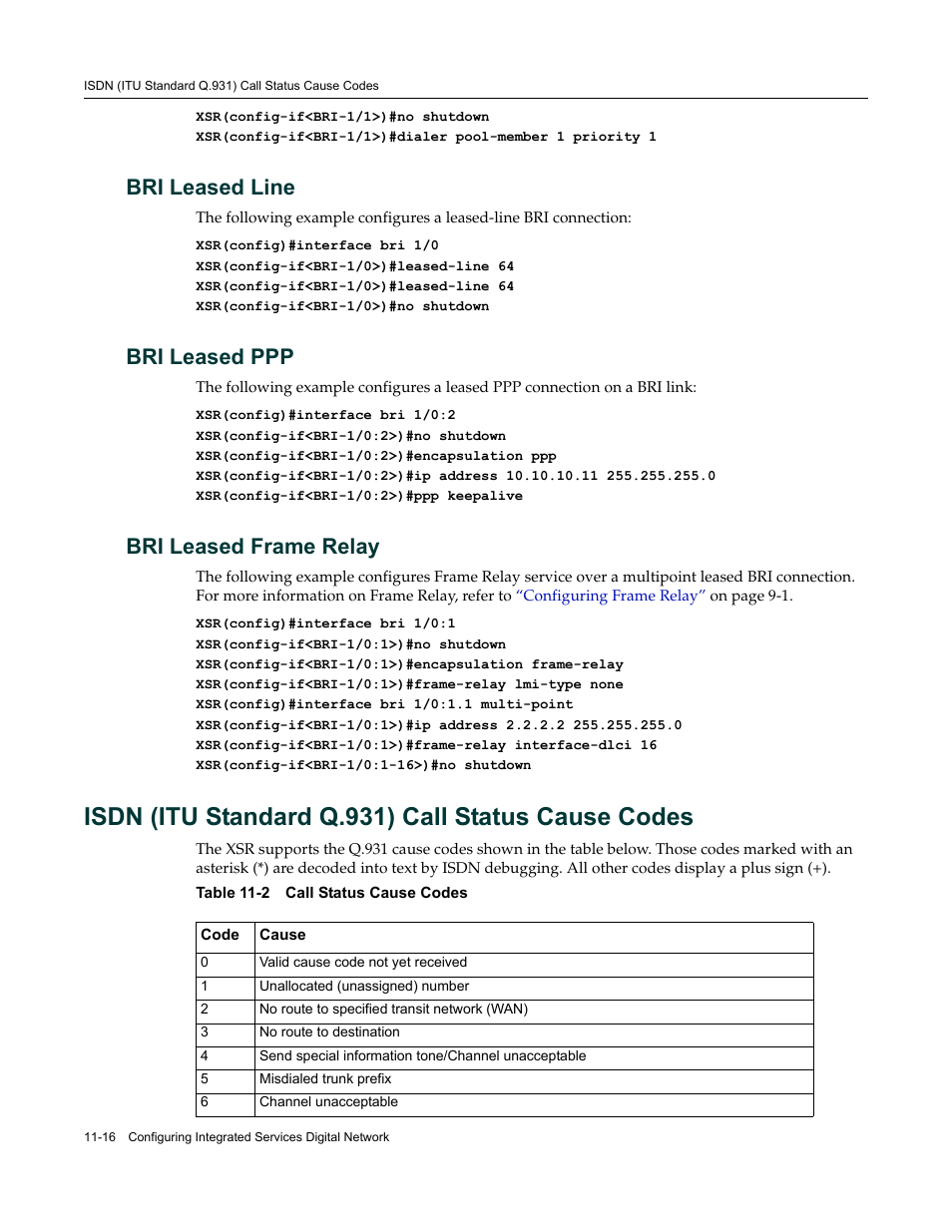 Isdn (itu standard q.931) call status cause codes, Bri leased line, Bri leased ppp | Bri leased frame relay | Enterasys Networks Security Router X-PeditionTM User Manual | Page 280 / 466