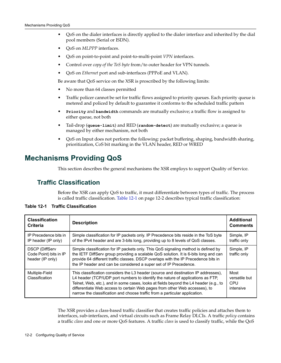 Mechanisms providing qos, Traffic classification, Mechanisms providing qos -2 | Traffic classification -2 | Enterasys Networks Security Router X-PeditionTM User Manual | Page 284 / 466