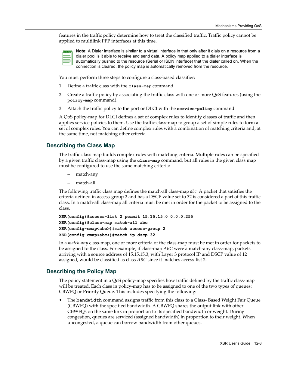 Describing the class map, Describing the policy map | Enterasys Networks Security Router X-PeditionTM User Manual | Page 285 / 466