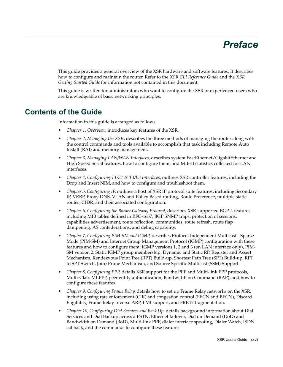 Preface, Contents of the guide | Enterasys Networks Security Router X-PeditionTM User Manual | Page 29 / 466