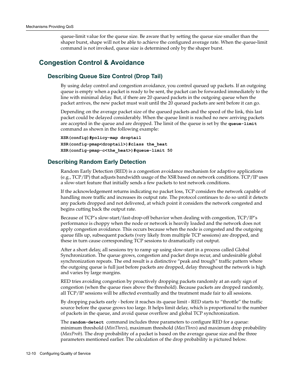 Congestion control & avoidance, Describing queue size control (drop tail), Describing random early detection | Congestion control & avoidance -10 | Enterasys Networks Security Router X-PeditionTM User Manual | Page 292 / 466