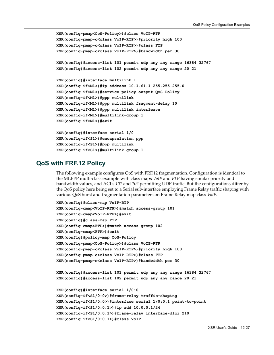 Qos with frf.12 policy, Qos with frf.12 policy -27, Fer to | Enterasys Networks Security Router X-PeditionTM User Manual | Page 309 / 466