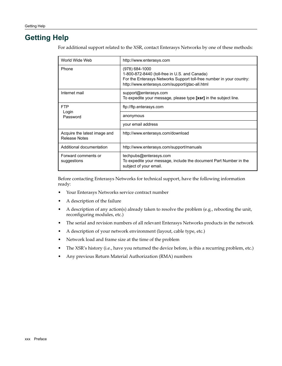 Getting help | Enterasys Networks Security Router X-PeditionTM User Manual | Page 32 / 466