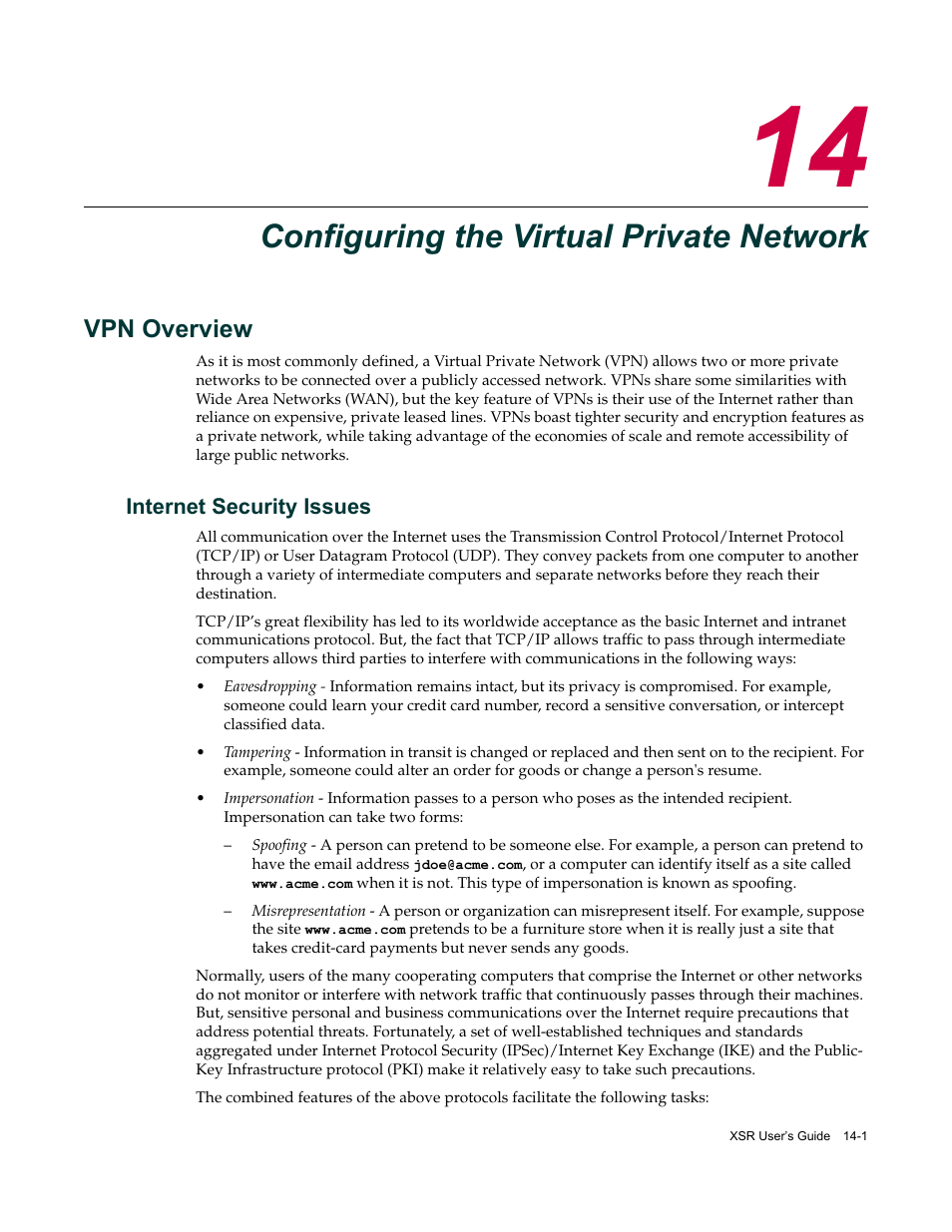 Configuring the virtual private network, Vpn overview, Internet security issues | Vpn overview -1, Internet security issues -1 | Enterasys Networks Security Router X-PeditionTM User Manual | Page 323 / 466
