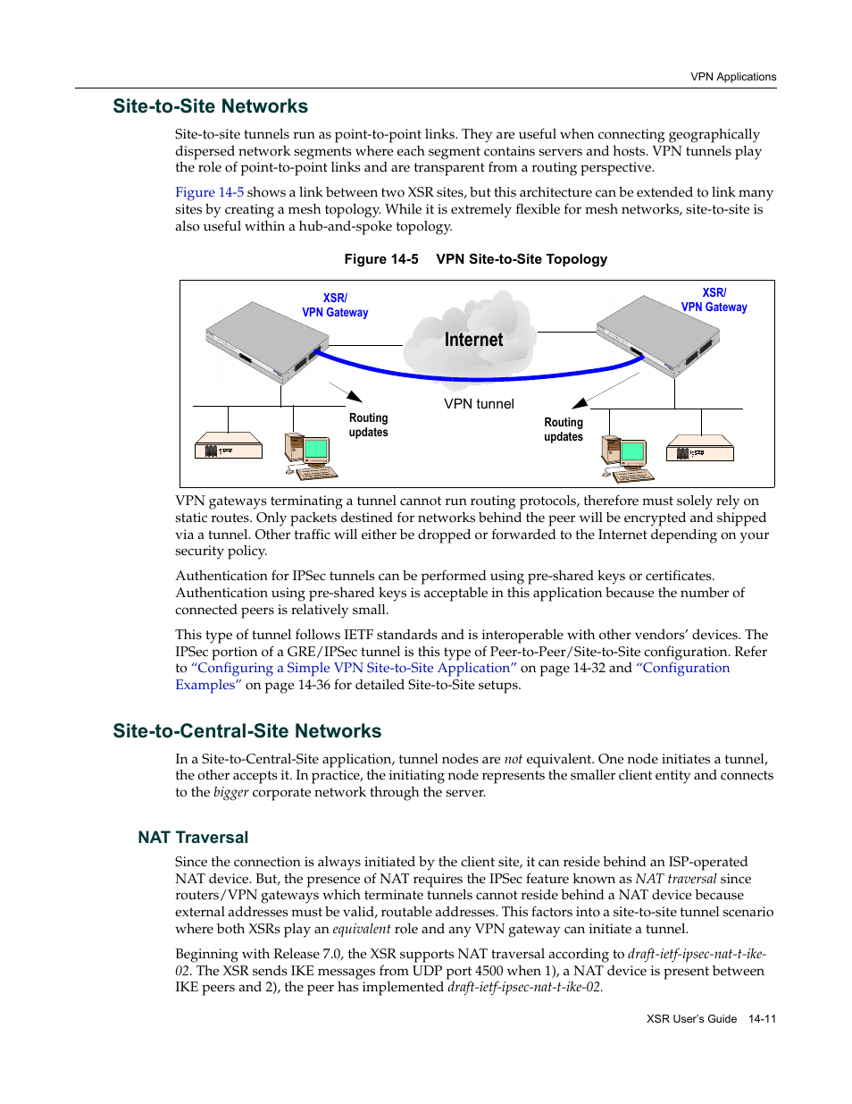 Site-to-site networks, Site-to-central-site networks, Nat traversal | Nat traversal -11, Internet | Enterasys Networks Security Router X-PeditionTM User Manual | Page 333 / 466