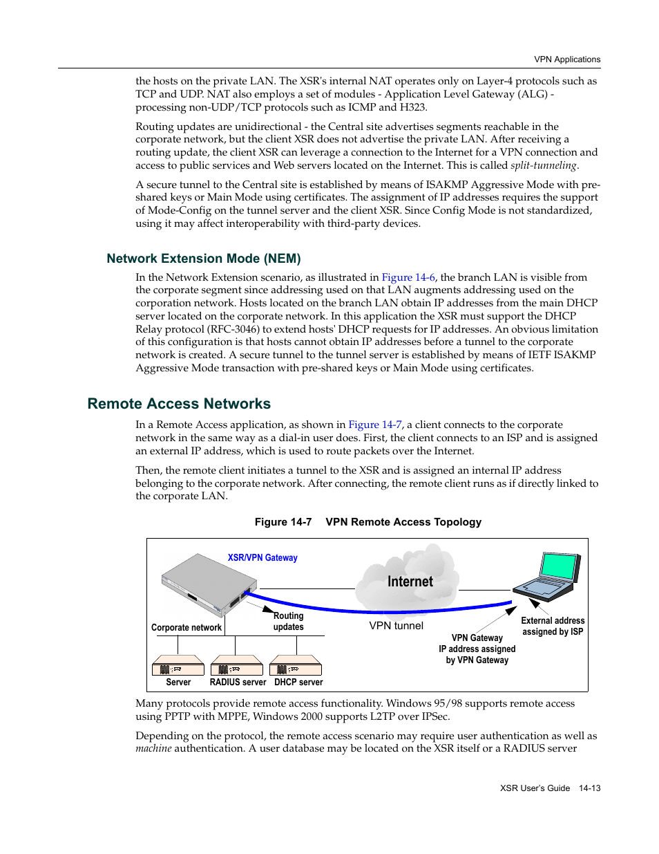 Network extension mode (nem), Remote access networks, Network extension mode (nem) -13 | Remote access networks -13, Internet | Enterasys Networks Security Router X-PeditionTM User Manual | Page 335 / 466
