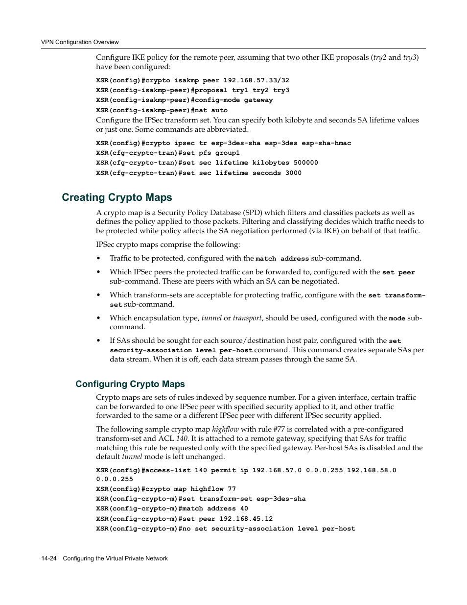 Creating crypto maps, Configuring crypto maps, Creating crypto maps -24 | Configuring crypto maps -24 | Enterasys Networks Security Router X-PeditionTM User Manual | Page 346 / 466