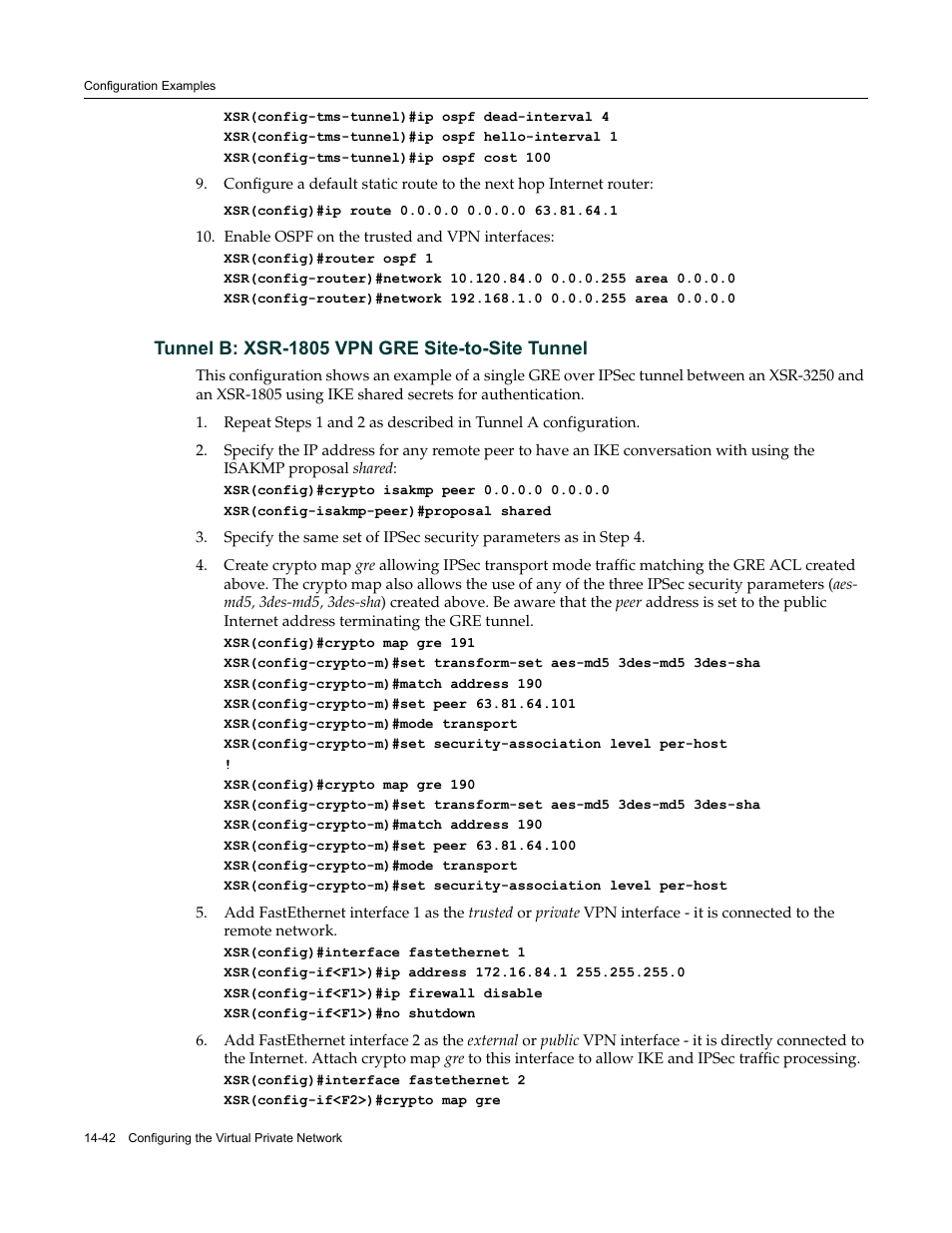 Tunnel b: xsr-1805 vpn gre site-to-site tunnel, Tunnel b: xsr-1805 vpn gre site-to-site tunnel -42 | Enterasys Networks Security Router X-PeditionTM User Manual | Page 364 / 466