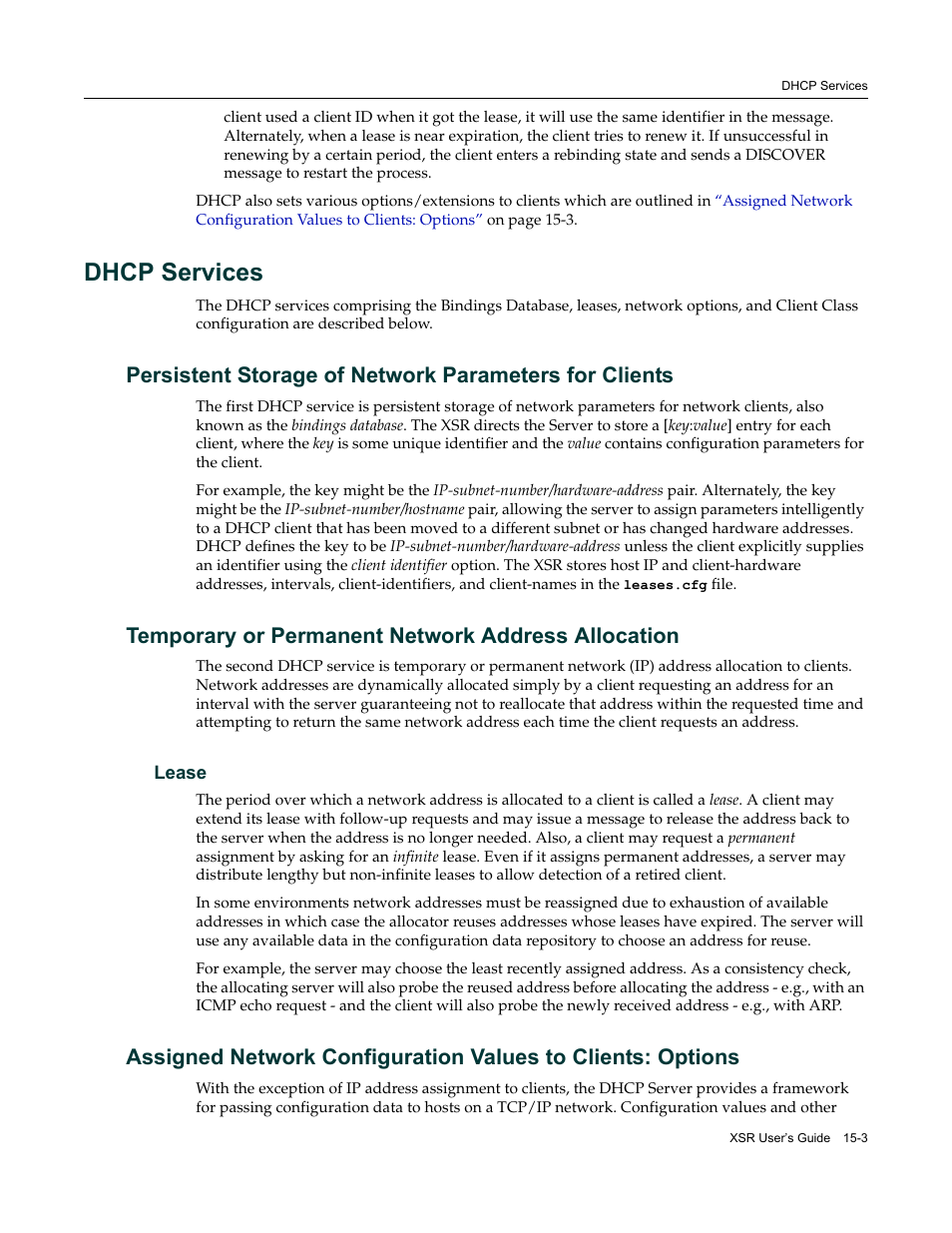 Dhcp services, Temporary or permanent network address allocation, Lease | Dhcp services -3, Lease -3 | Enterasys Networks Security Router X-PeditionTM User Manual | Page 377 / 466