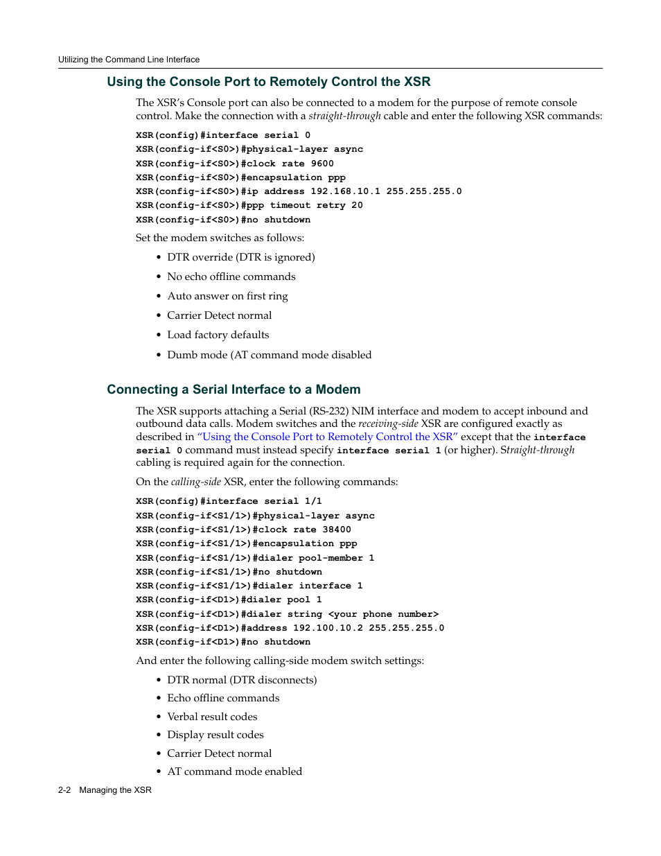 Using the console port to remotely control the xsr, Connecting a serial interface to a modem | Enterasys Networks Security Router X-PeditionTM User Manual | Page 38 / 466