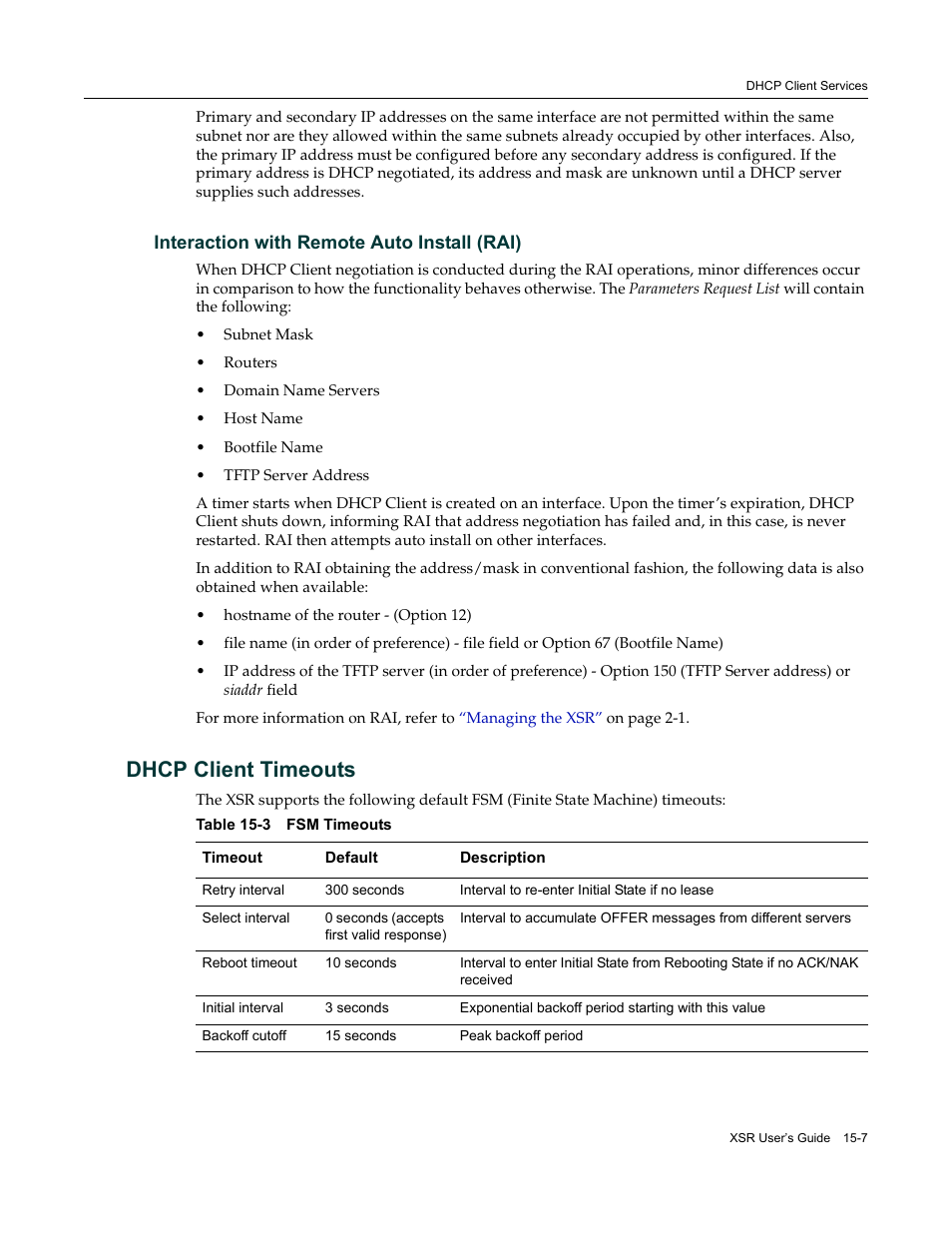 Interaction with remote auto install (rai), Dhcp client timeouts, Interaction with remote auto install (rai) -7 | Dhcp client timeouts -7 | Enterasys Networks Security Router X-PeditionTM User Manual | Page 381 / 466