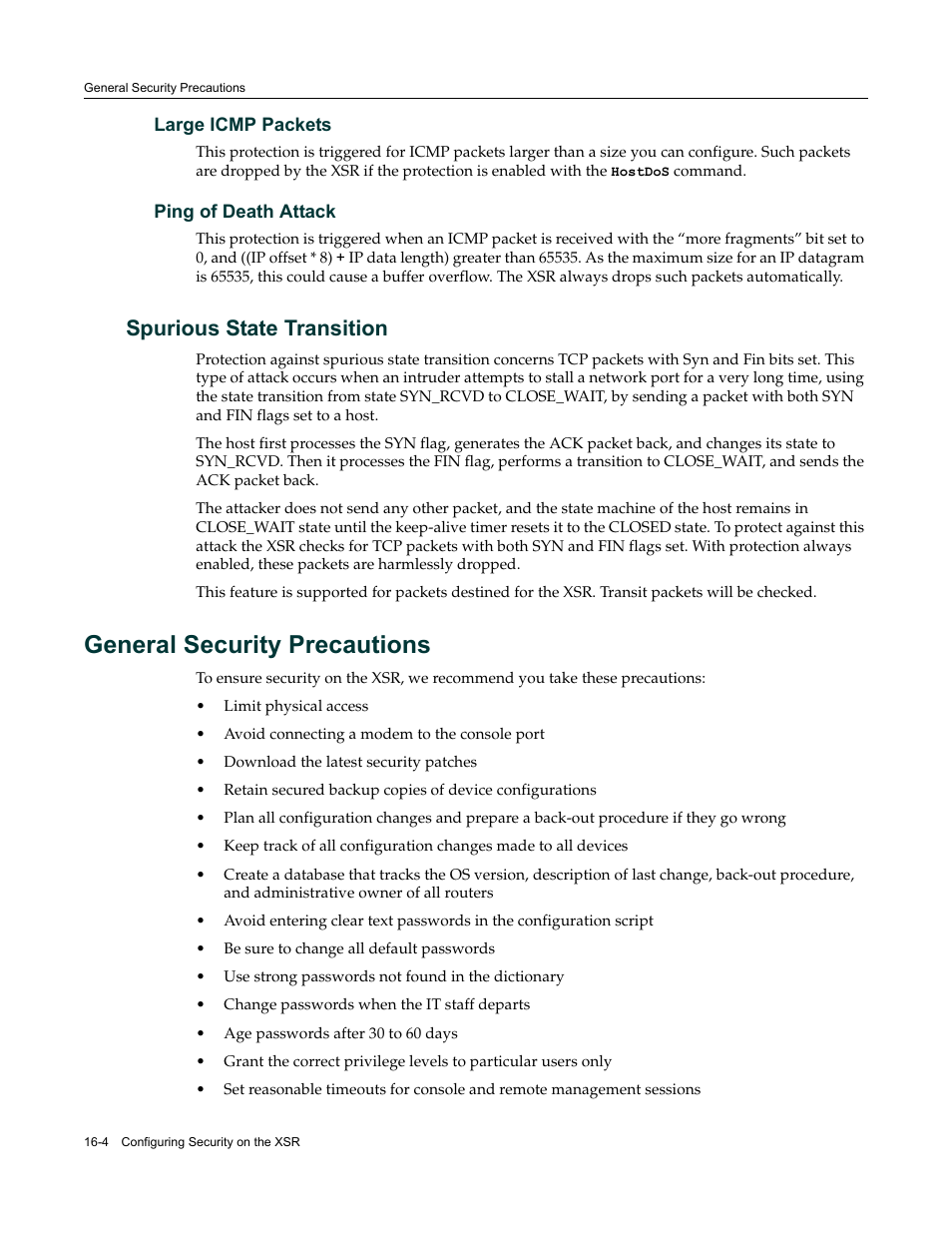 Large icmp packets, Ping of death attack, Spurious state transition | General security precautions, Large icmp packets -4 ping of death attack -4, Spurious state transition -4, General security precautions -4 | Enterasys Networks Security Router X-PeditionTM User Manual | Page 390 / 466