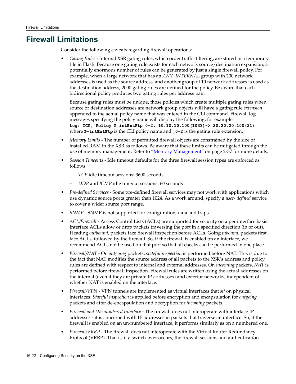 Firewall limitations, Firewall limitations -22 | Enterasys Networks Security Router X-PeditionTM User Manual | Page 408 / 466