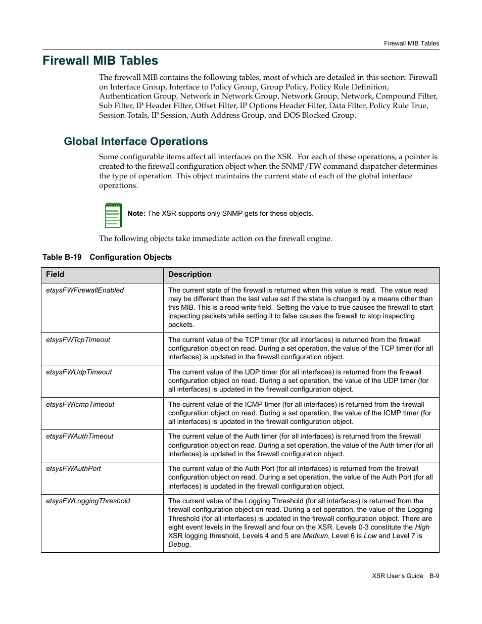 Firewall mib tables, Global interface operations | Enterasys Networks Security Router X-PeditionTM User Manual | Page 451 / 466