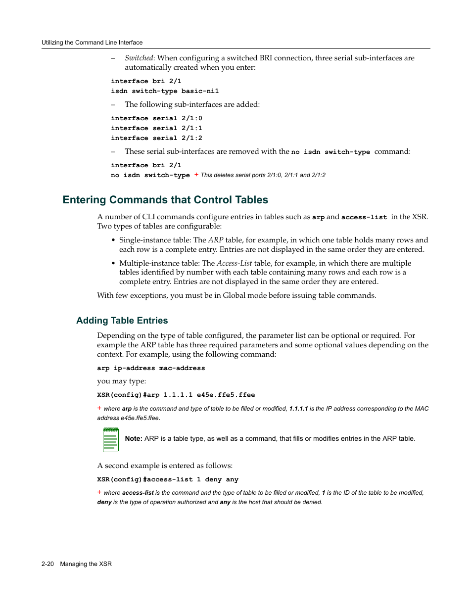 Entering commands that control tables, Adding table entries, Entering commands that control tables -20 | Adding table entries -20 | Enterasys Networks Security Router X-PeditionTM User Manual | Page 56 / 466